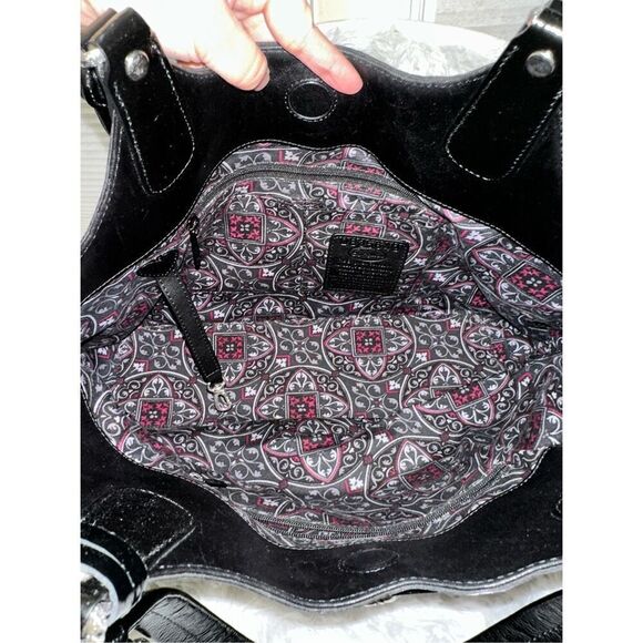 Brighton Black Croc Embossed Patent Leather Large Hobo‎ Shoulder Bag - Picture 7 of 9